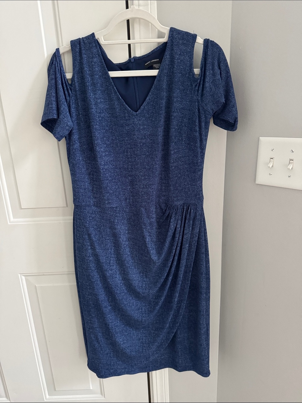 Maggy London Blue Cold-Shoulder V-Neck Midi Dress